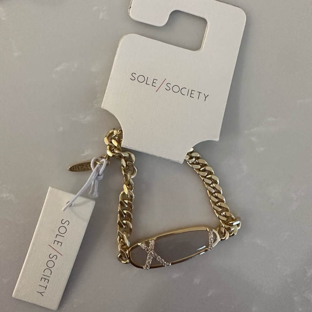 Brand new Sole Society faux gold chain bracelet with gray stone and rhinestones